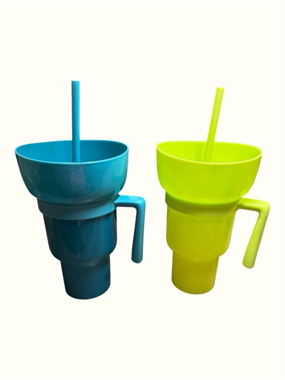 Snack & Drink Jumbo Stacker Cups set of 2 w/ straws Blue Green